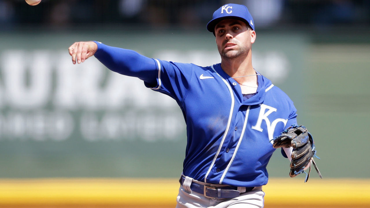 MILWAUKEE, WISCONSIN - JULY 21: Whit Merrifield #15 of the Kansas City Royals in action against the Milwaukee Brewers at American Family Field on July 21, 2021 in Milwaukee, Wisconsin. Royals defeated the Brewers 6-3.