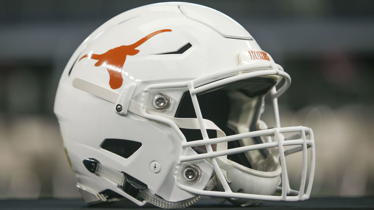 ARLINGTON, TX - JULY 14: Texas Longhorns football helmet on display during the Big 12 Conference football media days on July 14, 2021 at AT&T Stadium in Arlington, TX.