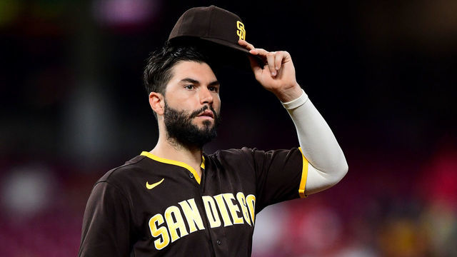CINCINNATI, OHIO - JUNE 29: Eric Hosmer #30 of the San Diego Padres looks on during a game between the Cincinnati Reds and San Diego Padres at Great American Ball Park on June 29, 2021 in Cincinnati, Ohio.