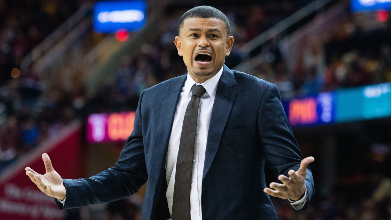 CLEVELAND, OH - JANUARY 19: Earl Watson of the Phoenix Suns argues a call during the first half against the Cleveland Cavaliers at Quicken Loans Arena on January 19, 2017 in Cleveland, Ohio. NOTE TO USER: User expressly acknowledges and agrees that, by downloading and/or using this photograph, user is consenting to the terms and conditions of the Getty Images License Agreement. Mandatory copyright notice.
