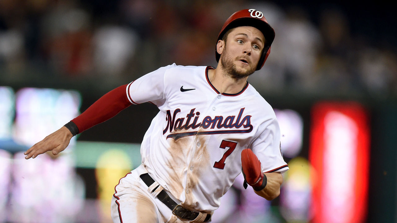WASHINGTON, DC - JULY 20: Trea Turner #7 of the Washington Nationals runs the bases against the Miami Marlins at Nationals Park on July 20, 2021 in Washington, DC.