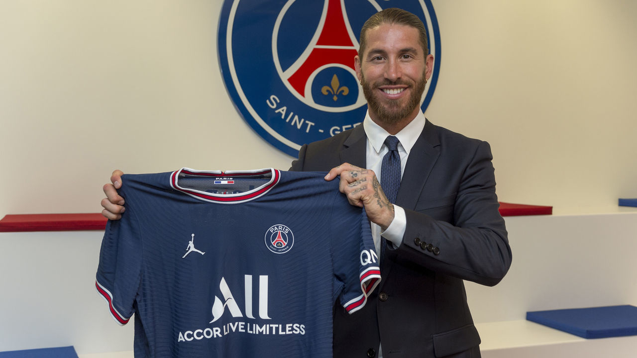 BOULOGNE-BILLANCOURT, FRANCE - JULY 08: Sergio Ramos sign a 2 year contract with Paris Saint-Germain on July 08, 2021 in Boulogne-Billancourt, France.