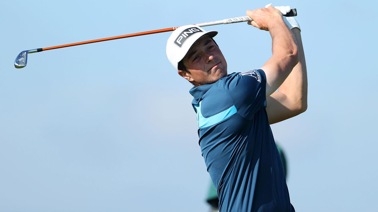 SANDWICH, ENGLAND - JULY 15: Viktor Hovland of Norway tees off on the 5th hole during Day One of The 149th Open at Royal St George’s Golf Club on July 15, 2021 in Sandwich, England.