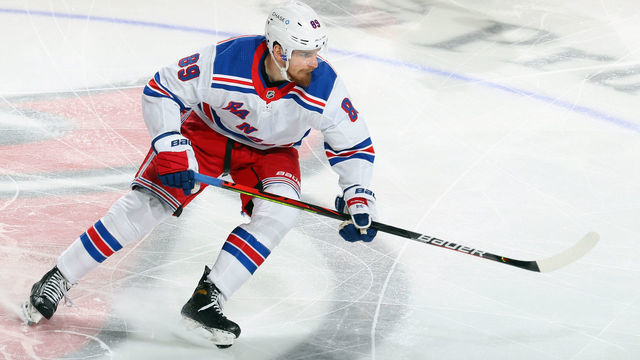 NEWARK, NEW JERSEY - APRIL 18: Pavel Buchnevich #89 of the New York Rangers skates against the New Jersey Devils at the Prudential Center on April 18, 2021 in Newark, New Jersey.