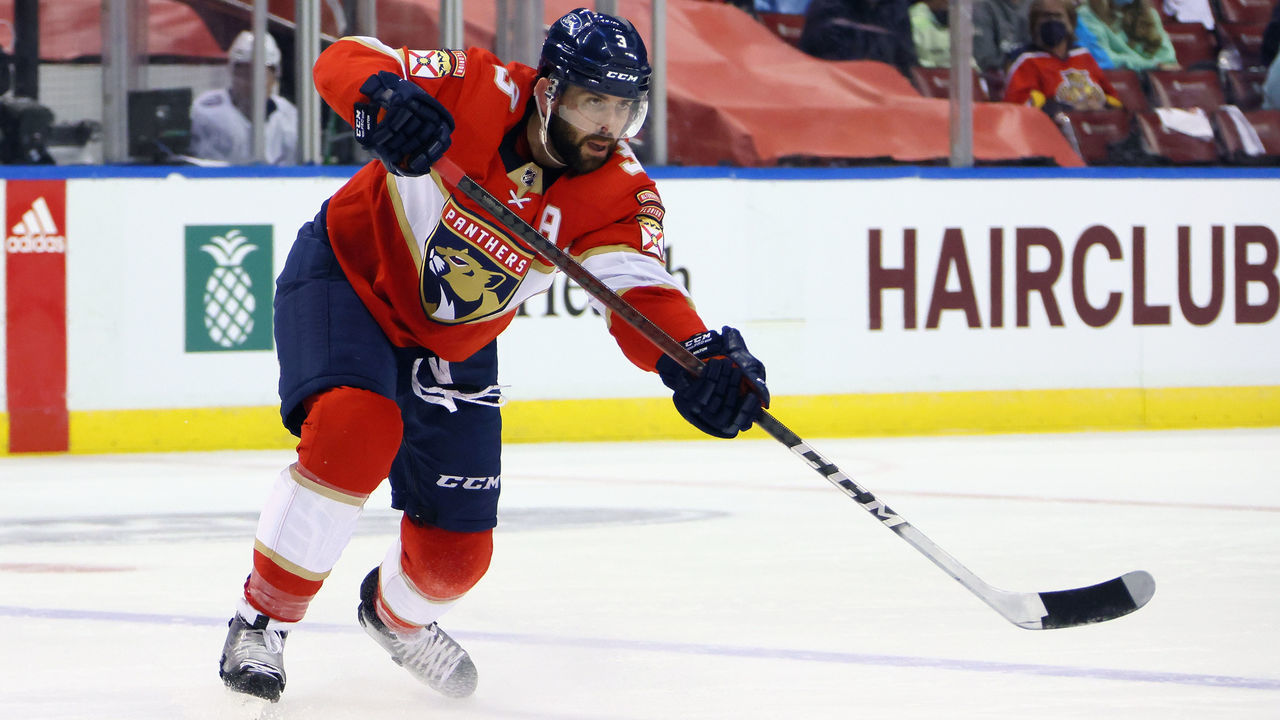 SUNRISE, FLORIDA - MAY 16: Keith Yandle #3 of the Florida Panthers skates against the Tampa Bay Lightning in Game One of the First Round of the 2021 Stanley Cup Playoffs at the BB&T Center on May 16, 2021 in Sunrise, Florida. The Lightning defeated the Panthers 5-4.
