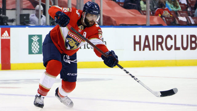 SUNRISE, FLORIDA - MAY 16: Keith Yandle #3 of the Florida Panthers skates against the Tampa Bay Lightning in Game One of the First Round of the 2021 Stanley Cup Playoffs at the BB&T Center on May 16, 2021 in Sunrise, Florida. The Lightning defeated the Panthers 5-4.