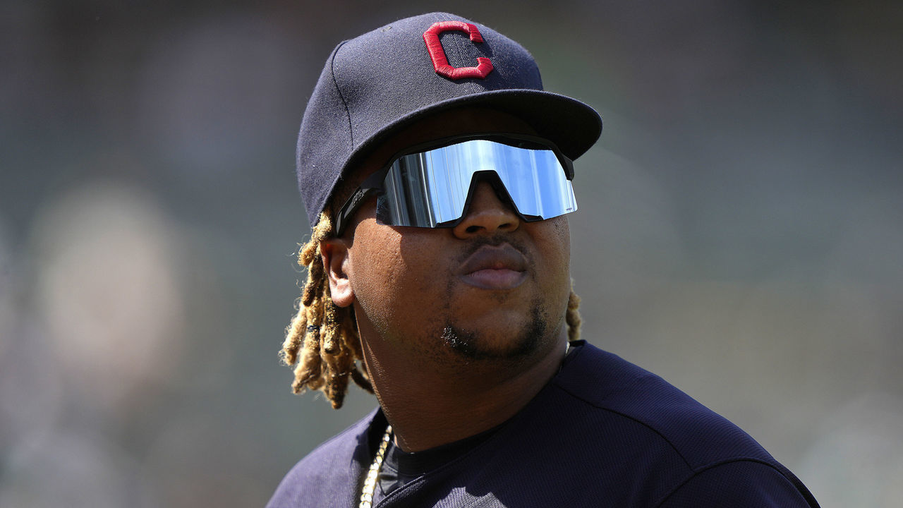 OAKLAND, CALIFORNIA - JULY 18: Jose Ramirez #11 of the Cleveland Indians looks on as he walks off the field against the Oakland Athletics at the end of the eighth inning at RingCentral Coliseum on July 18, 2021 in Oakland, California.