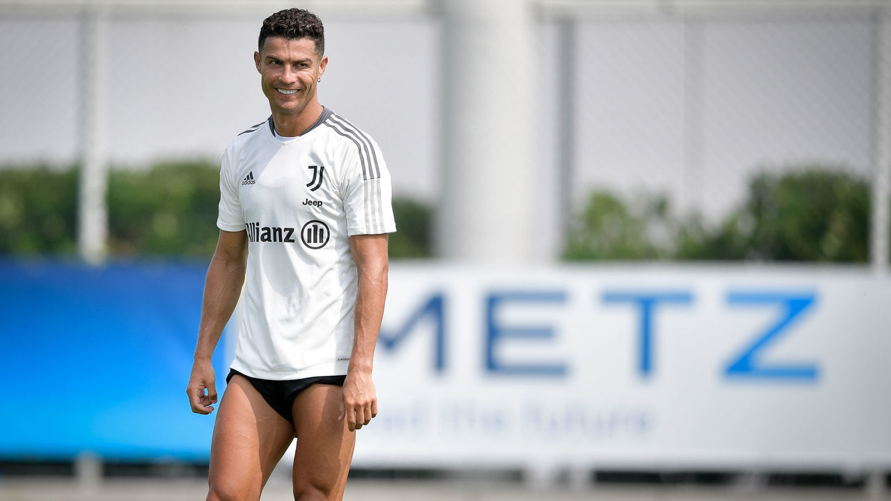 TURIN, ITALY - JULY 27: Juventus player Cristiano Ronaldo during a morning training session at JTC on July 27, 2021 in Turin, Italy.