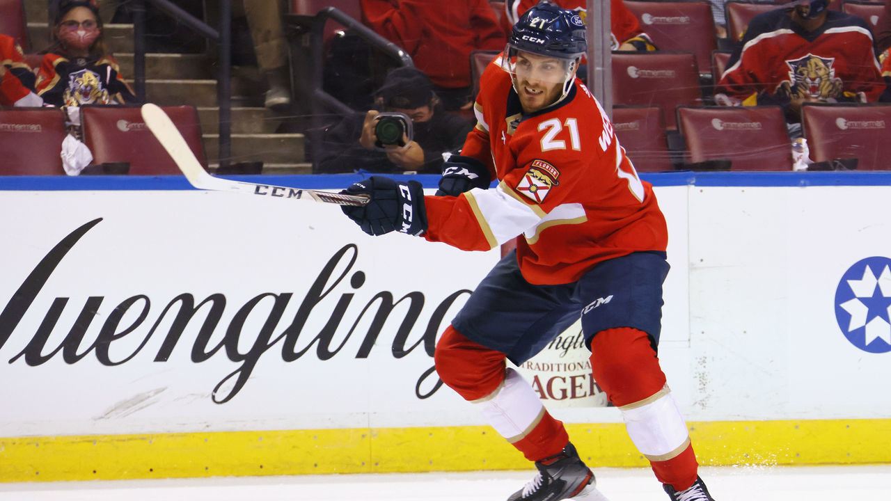 SUNRISE, FLORIDA - MAY 18: Alex Wennberg #21 of the Florida Panthers skates against the Tampa Bay Lightning in Game Two of the First Round of the 2021 Stanley Cup Playoffs at the BB&T Center on May 18, 2021 in Sunrise, Florida.