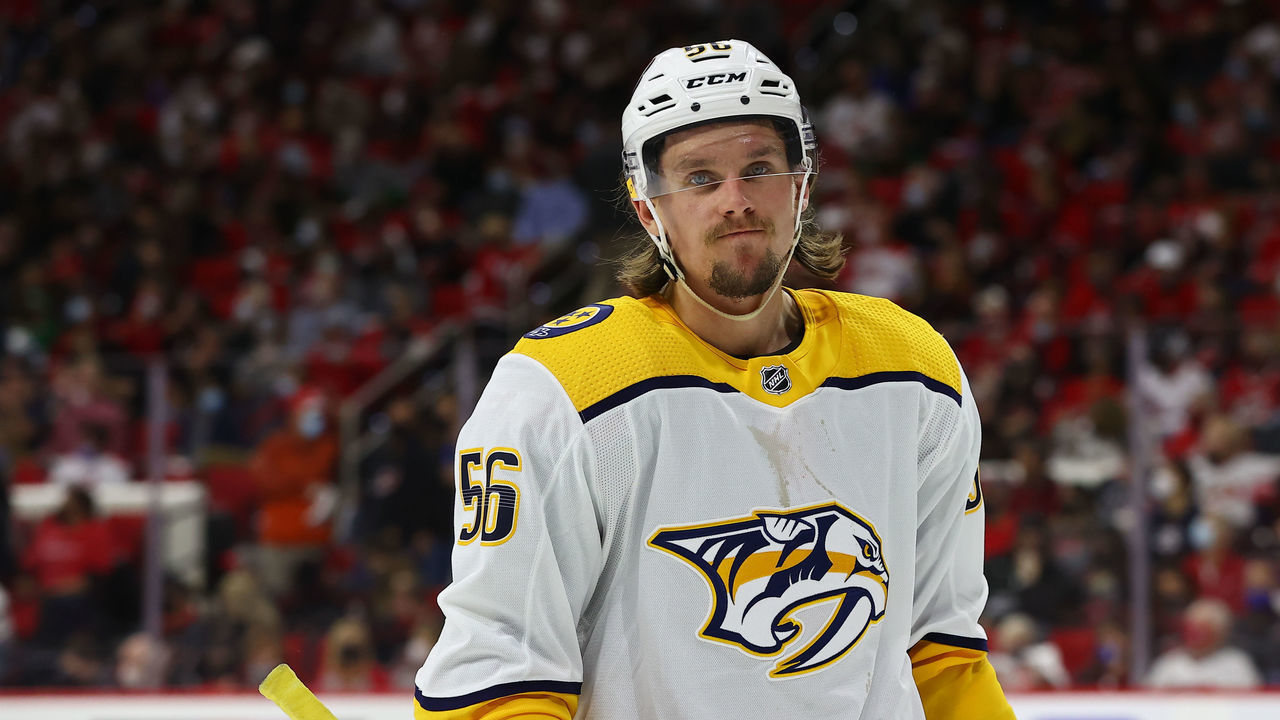 RALEIGH, NC - MAY 17: Nashville Predators left wing Erik Haula (56) during the 2nd period of the Carolina Hurricanes vs Nashville Predators on May 17th, 2021 at PNC Arena in Raleigh, NC