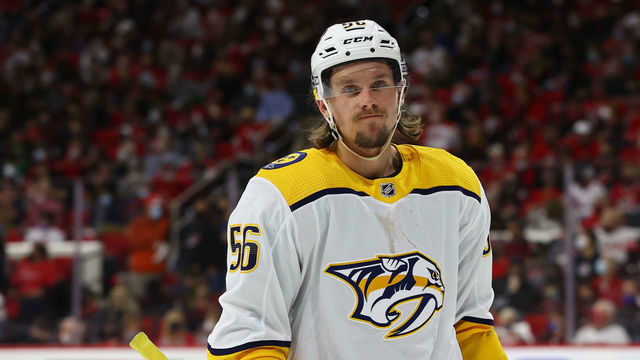 RALEIGH, NC - MAY 17: Nashville Predators left wing Erik Haula (56) during the 2nd period of the Carolina Hurricanes vs Nashville Predators on May 17th, 2021 at PNC Arena in Raleigh, NC