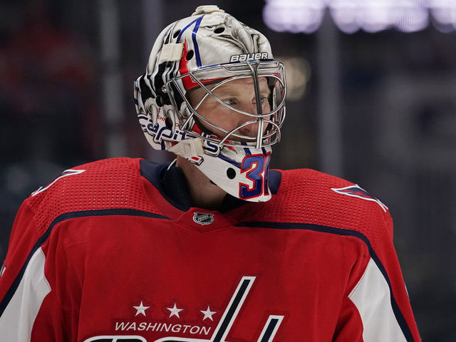 WASHINGTON, DC - MAY 17: Craig Anderson #31 of the Washington Capitals looks on against the Boston Bruins in the second period in Game Two of the First Round of the 2021 Stanley Cup Playoffs at Capital One Arena on May 17, 2021 in Washington, DC.
