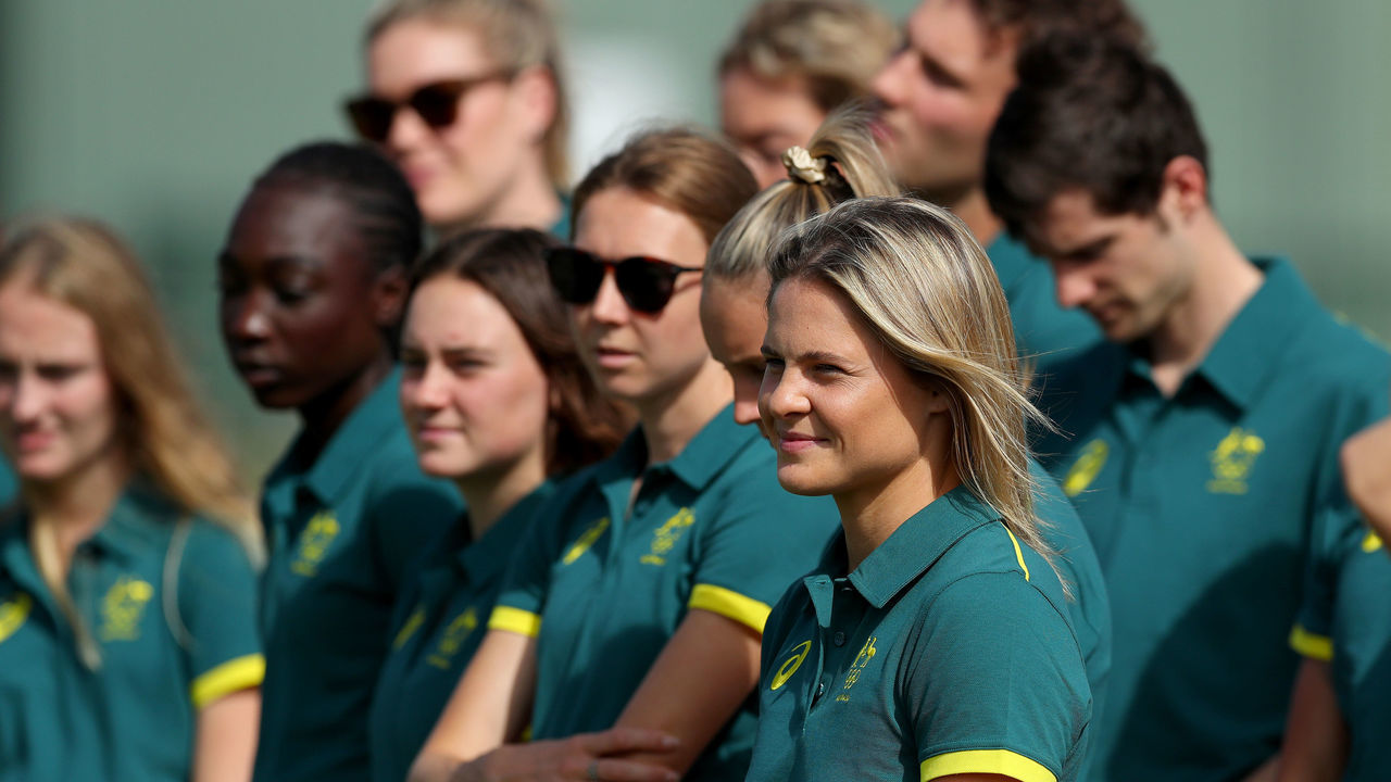 CAIRNS, AUSTRALIA - JULY 13: Pole Vaulter Nina Kennedy and athletes look on during an Athletics Australia training camp at Barlwo Park on July 13, 2021 in Cairns, Australia.