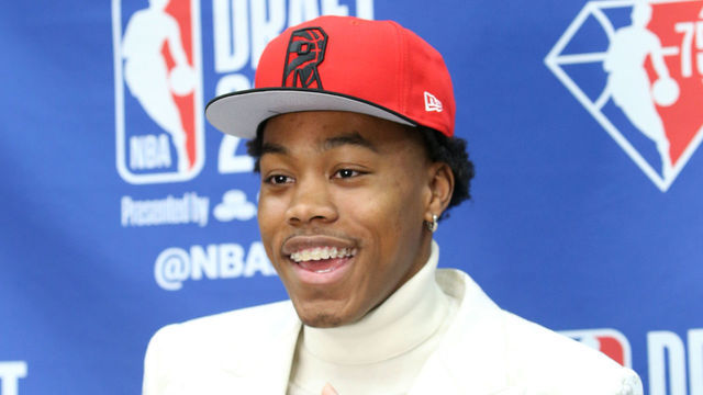 BROOKLYN, NY - JULY 29: Scottie Barnes is interviewed after being selected by the Toronto Raptors during the 2021 NBA Draft on July 29, 2021 at Barclays Center in Brooklyn, New York. Mandatory Copyright Notice: Copyright 2021 NBAE