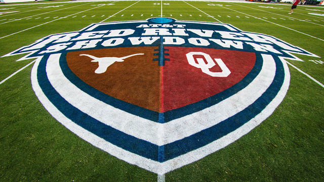 DALLAS, TX - OCTOBER 12: Center logo of Cotton Bowl field prior to the Big 12 Red River Showdown game between the Texas Longhorns and the Oklahoma Sooners on October 12, 2019 at Cotton Bowl Stadium in Dallas, Texas.