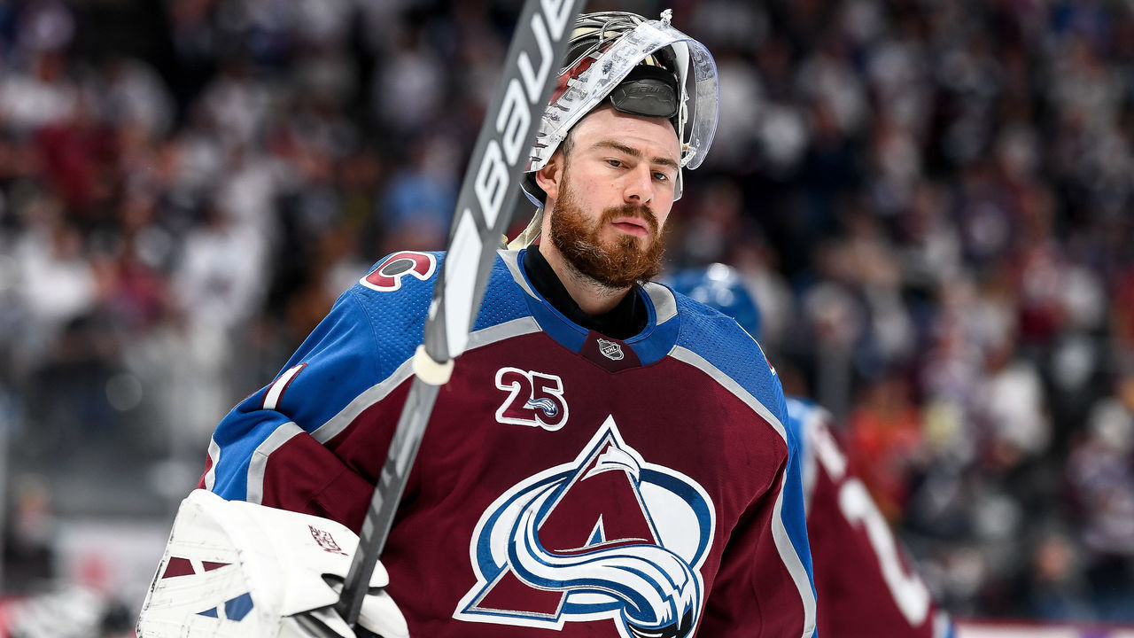 DENVER, CO - JUNE 08: Colorado Avalanche goaltender Philipp Grubauer (31) on the ice during a break in the action during a Stanley Cup Playoffs second round game between the Vegas Golden Knights and the Colorado Avalanche at Ball Arena in Denver, Colorado on June 8, 2021.