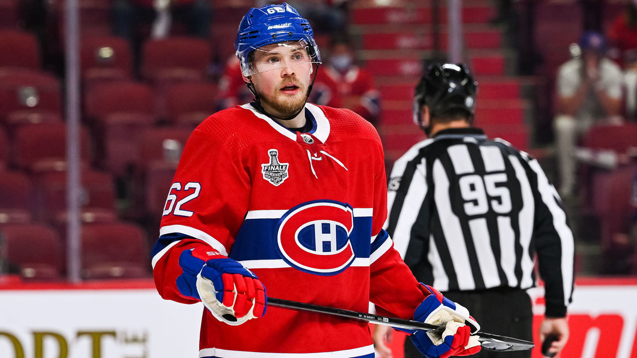 MONTREAL, QC - JULY 05: Look on Montreal Canadiens left wing Artturi Lehkonen (62) during the NHL Stanley Cup Playoffs Final game 4 between the Tampa Bay Lightning versus the Montreal Canadiens on July 05, 2021, at Bell Centre in Montreal, QC