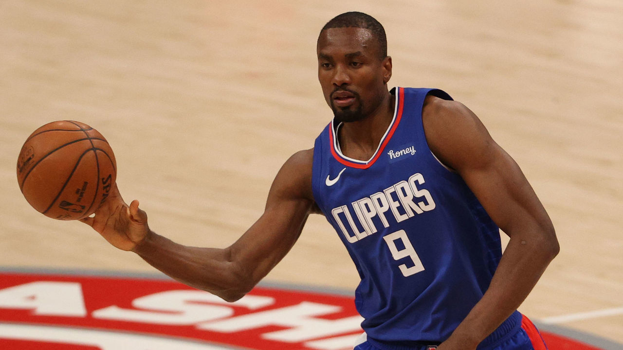 WASHINGTON, DC - MARCH 04: Serge Ibaka #9 of the Los Angeles Clippers in action against the Washington Wizards at Capital One Arena on March 04, 2021 in Washington, DC.