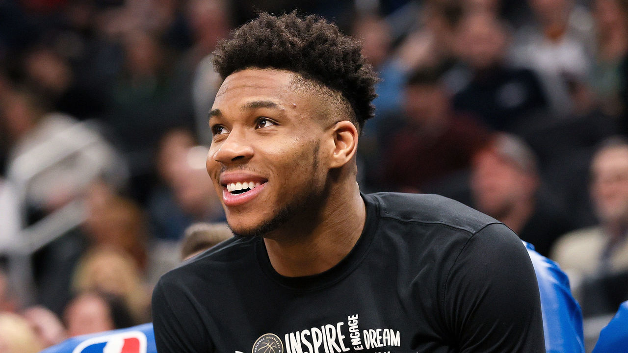 MILWAUKEE, WISCONSIN - FEBRUARY 28: Giannis Antetokounmpo #34 of the Milwaukee Bucks looks on from the bench in the fourth quarter against the Oklahoma City Thunder at the Fiserv Forum on February 28, 2020 in Milwaukee, Wisconsin.