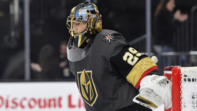 LAS VEGAS, NEVADA - DECEMBER 10: Marc-Andre Fleury #29 of the Vegas Golden Knights tends net during the second period against the Chicago Blackhawks at T-Mobile Arena on December 10, 2019 in Las Vegas, Nevada.