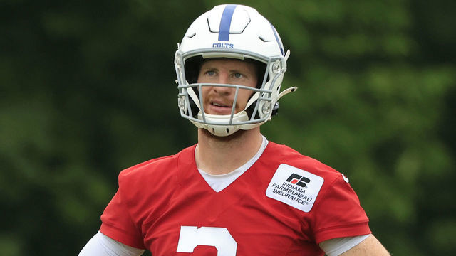 WESTFIELD, INDIANA - JULY 29: Carson Wentz #2 of the Indianapolis Colts on the field during the Indianapolis Colts Training Camp at Grand Park on July 29, 2021 in Westfield, Indiana.