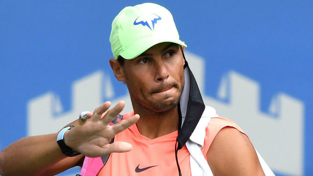 WASHINGTON, DC - AUGUST 01: Rafael Nadal of Spain walks out on court for a practice session on Day 2 of Citi Open at Rock Creek Tennis Center on August 1, 2021 in Washington, DC.