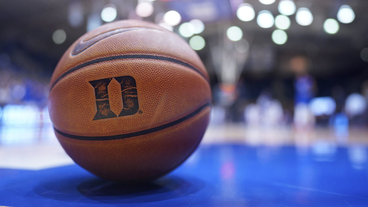 DURHAM, NORTH CAROLINA - NOVEMBER 15: A Duke Blue Devils basketball with the logo before their game against the Georgia State Panthers at Cameron Indoor Stadium on November 15, 2019 in Durham, North Carolina.