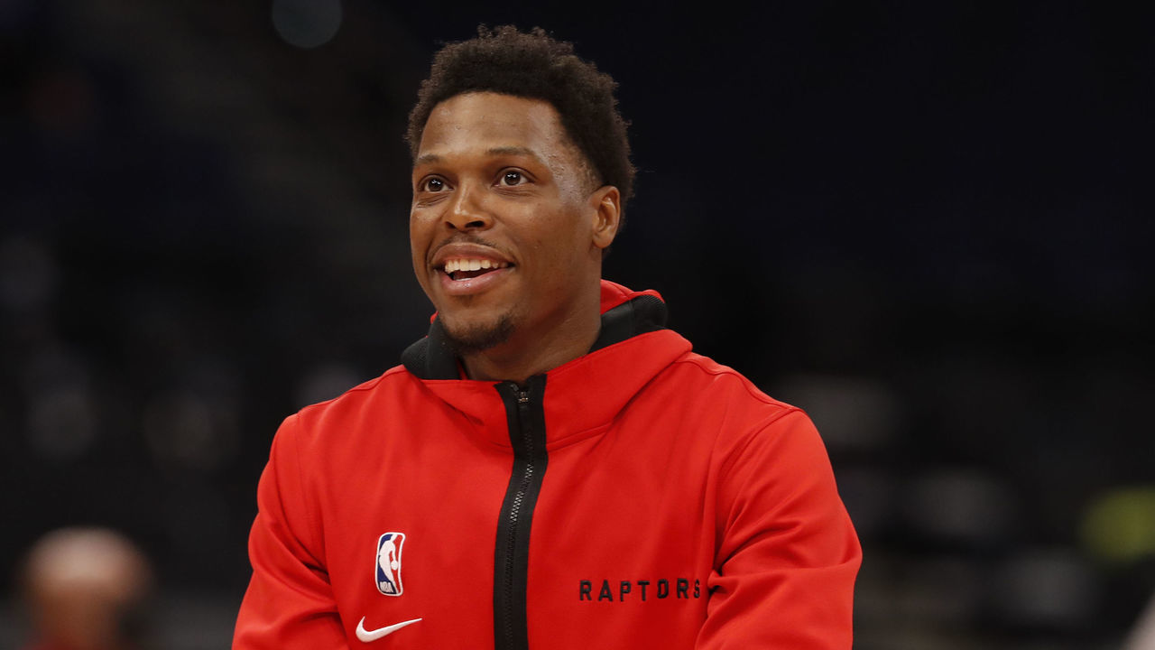 TAMPA, FL- APRIL 26: Kyle Lowry #7 of the Toronto Raptors smiles before the game against the Cleveland Cavaliers on April 26, 2021 at Amalie Arena in Tampa, Florida. Mandatory Copyright Notice: Copyright 2021 NBAE