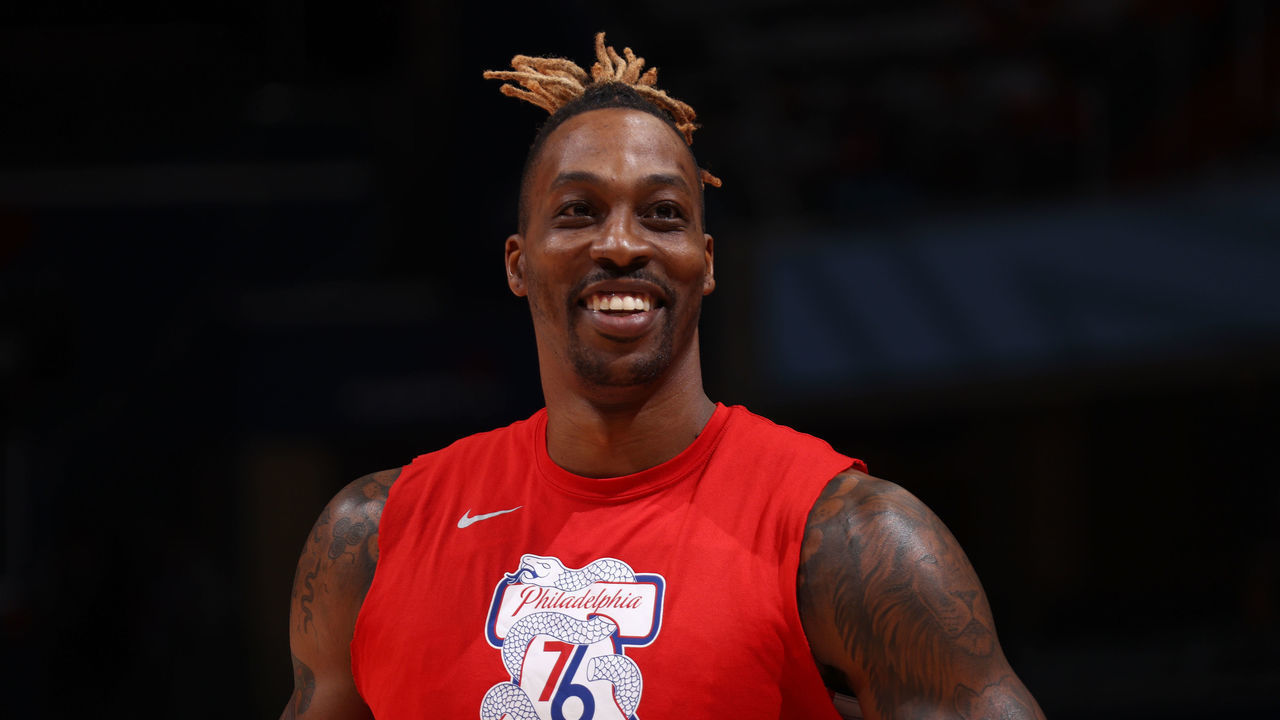WASHINGTON, DC - MAY 31: Dwight Howard #39 of the Philadelphia 76ers smiles before the game against the Philadelphia 76ers during Round 1, Game 4 of the 2021 NBA Playoffs on May 31, 2021 at Capital One Arena in Washington, DC. Mandatory Copyright Notice: Copyright 2021 NBAE