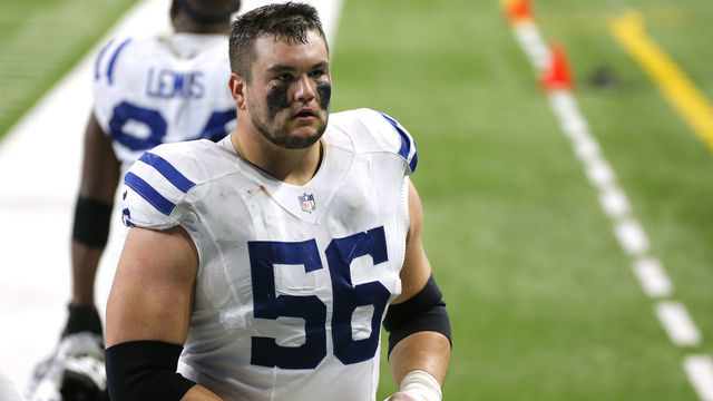 DETROIT, MI - NOVEMBER 01: Indianapolis Colts Offensive Guard Quenton Nelson (56) in game action during a NFL game between the Indianapolis Colts and the Detroit Lions on November 01, 2020 at Ford Field in Detroit MI.