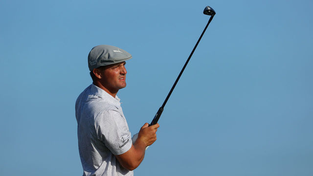SANDWICH, ENGLAND - JULY 16: Bryson DeChambeau of the United States on the 18th tee during Day Two of The 149th Open at Royal St George’s Golf Club on July 16, 2021 in Sandwich, England.