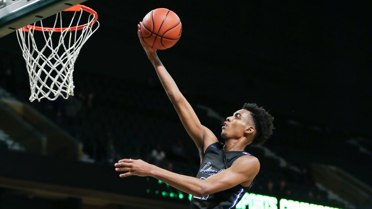 YPSILANTI, MI - DECEMBER 09: Ypsilanti Lincoln Railsplitter sophomore Emoni Bates in action against the River Rouge Panthers during the Ypsi Tip Off Classic on December 9, 2019 at the Eastern Michigan Convocation University Center in Ypsilanti, Michigan.
