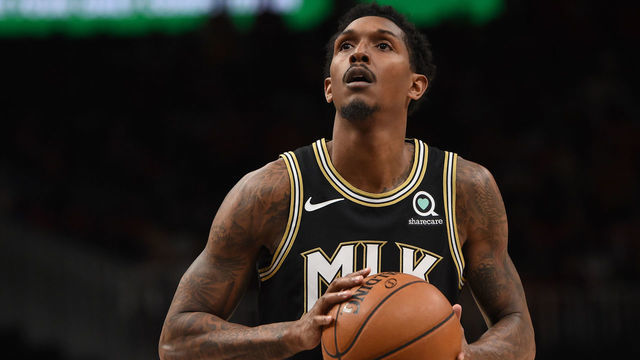 ATLANTA, GA - JULY 3: Lou Williams #6 of the Atlanta Hawks looks on during the game against the Milwaukee Bucks during Game 6 of the Eastern Conference Finals of the 2021 NBA Playoffs on July 3, 2021 at State Farm Arena in Atlanta, Georgia. NOTE TO USER: User expressly acknowledges and agrees that, by downloading and/or using this Photograph, user is consenting to the terms and conditions of the Getty Images License Agreement. Mandatory Copyright Notice: Copyright 2021 NBAE