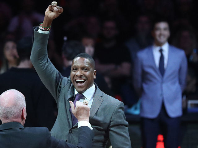 TORONTO, ON- OCTOBER 22 - Raptors president Masai Ujiri with his ring as the Toronto Raptors open the season against the New Orleans Pelicans at Scotiabank Arena in Toronto. October 22, 2019. (Steve Russell/Toronto Star via Getty Images)