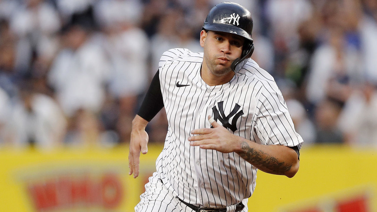 NEW YORK, NEW YORK - AUGUST 03: Gary Sanchez #24 of the New York Yankees scores a run during the second inning against the Baltimore Orioles at Yankee Stadium on August 03, 2021 in New York City. The Yankees defeated the Orioles 13-1.