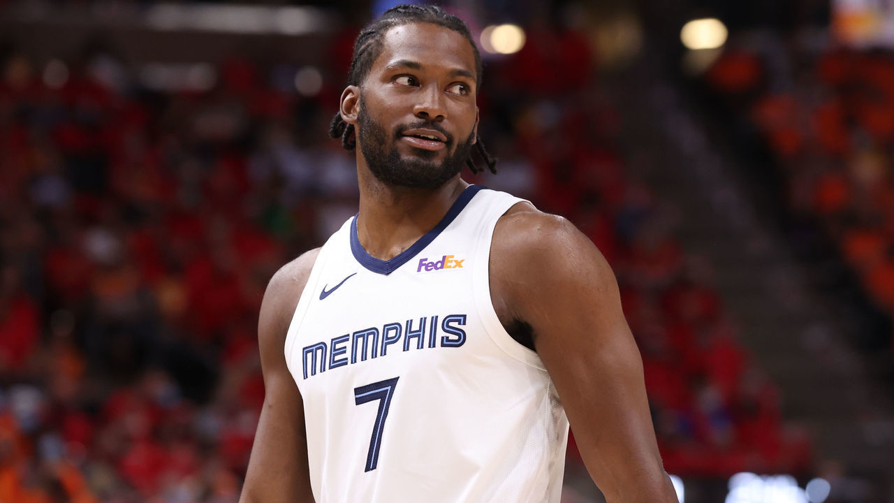 SALT LAKE CITY, UT - JUNE 2: Justise Winslow #7 of the Memphis Grizzlies looks on during Round 1, Game 5 of the 2021 NBA Playoffs on June 2, 2021 at vivint.SmartHome Arena in Salt Lake City, Utah. Mandatory Copyright Notice: Copyright 2021 NBAE