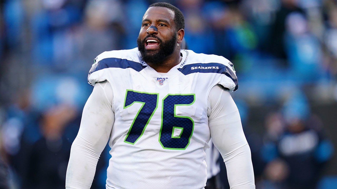 CHARLOTTE, NORTH CAROLINA - DECEMBER 15: Duane Brown #76 of the Seattle Seahawks during the second half during their game against the Carolina Panthers at Bank of America Stadium on December 15, 2019 in Charlotte, North Carolina.