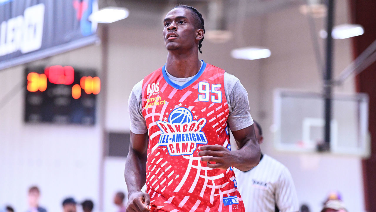LAS VEGAS, NV - JUNE 08: Jalen Duren looks on during the Pangos All-American Camp on June 8, 2021 at the Tarkanian Basketball Academy in Las Vegas, NV.