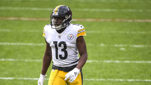 CLEVELAND, OHIO - JANUARY 03: James Washington #13 of the Pittsburgh Steelers walks on before the first quarter against the Cleveland Browns at FirstEnergy Stadium on January 03, 2021 in Cleveland, Ohio.