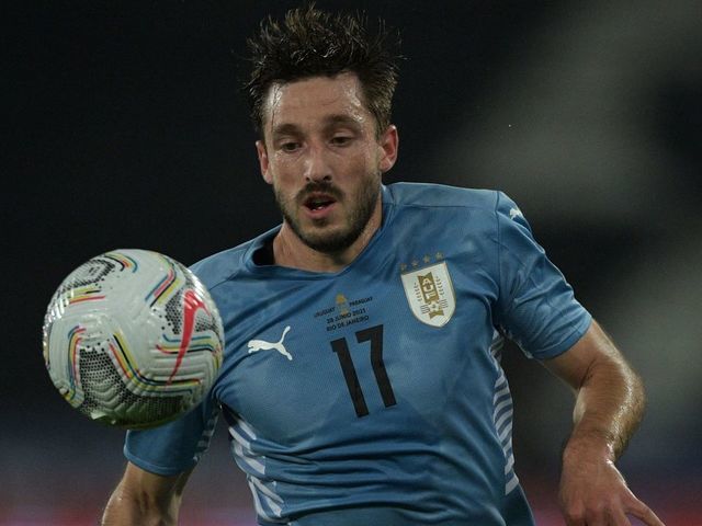 Uruguay's Matias Vina controls the ball during the Conmebol Copa America 2021 football tournament group phase match against Paraguay at the Nilton Santos Stadium in Rio de Janeiro, Brazil, on June 28, 2021.