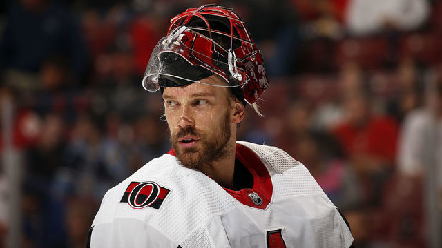 SUNRISE, FL - DECEMBER 16: Goaltender Anders Nilsson #31 of the Ottawa Senators skates back to the net after a break in the action against the Florida Panthers at the BB&T Center on December 16, 2019 in Sunrise, Florida.