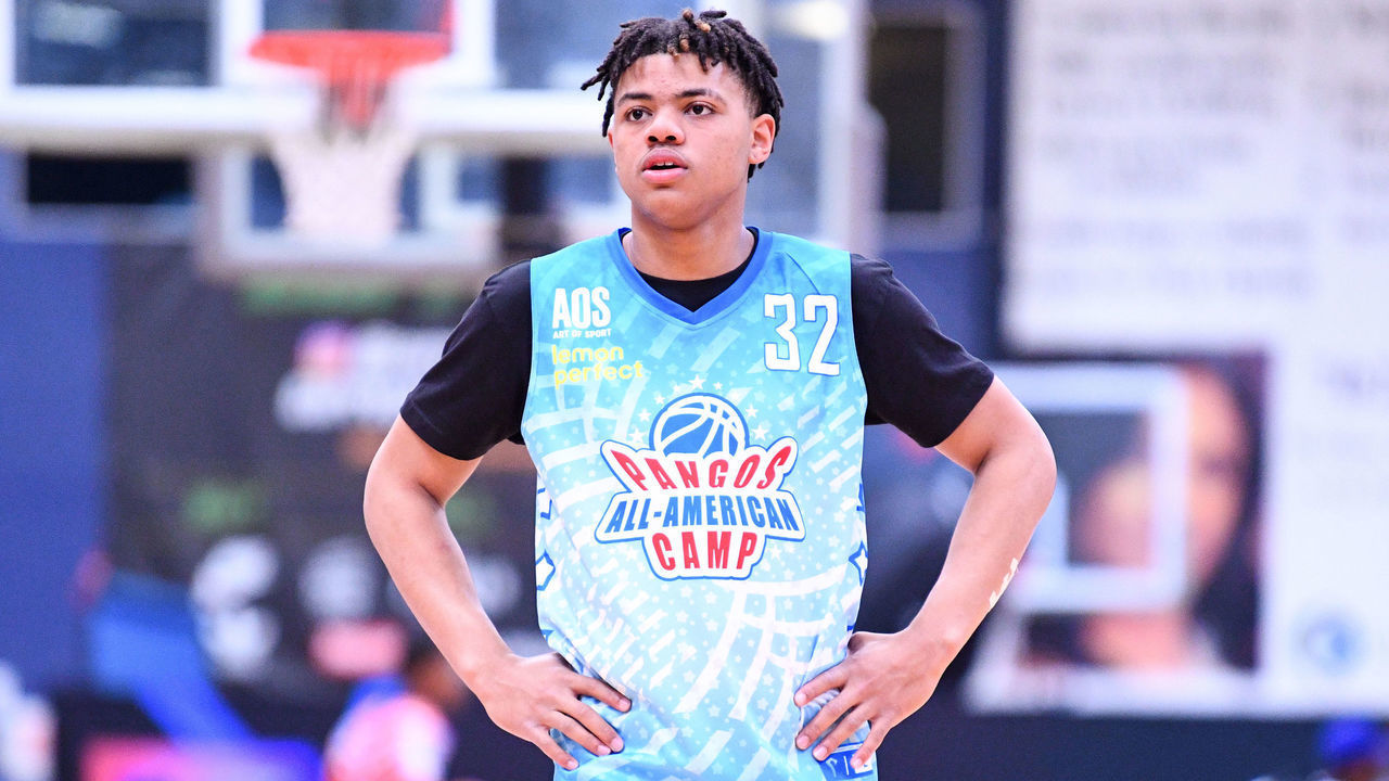 LAS VEGAS, NV - JUNE 08: Keyonte George looks on during the Pangos All-American Camp on June 8, 2021 at the Tarkanian Basketball Academy in Las Vegas, NV.