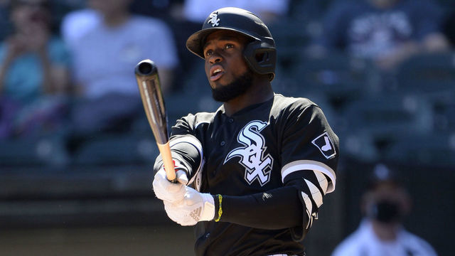 CHICAGO - MAY 01: Luis Robert #88 of the Chicago White Sox bats against the Cleveland Indians on May 1, 2021 at Guaranteed Rate Field in Chicago, Illinois.