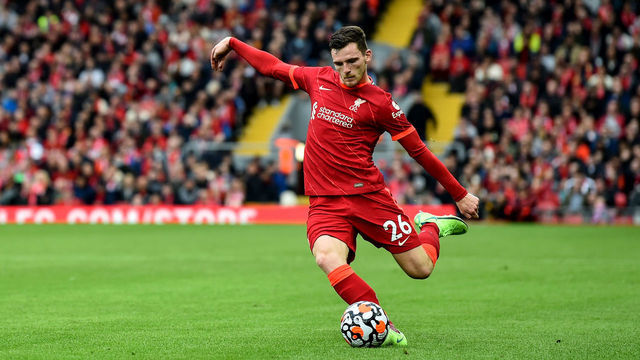 LIVERPOOL, ENGLAND - AUGUST 08: (THE SUN OUT, THE SUN ON SUNDAY OUT) Andy Robertson of Liverpool during the pre season friendly match between Liverpool and Athletic Club at Anfield on August 08, 2021 in Liverpool, England.