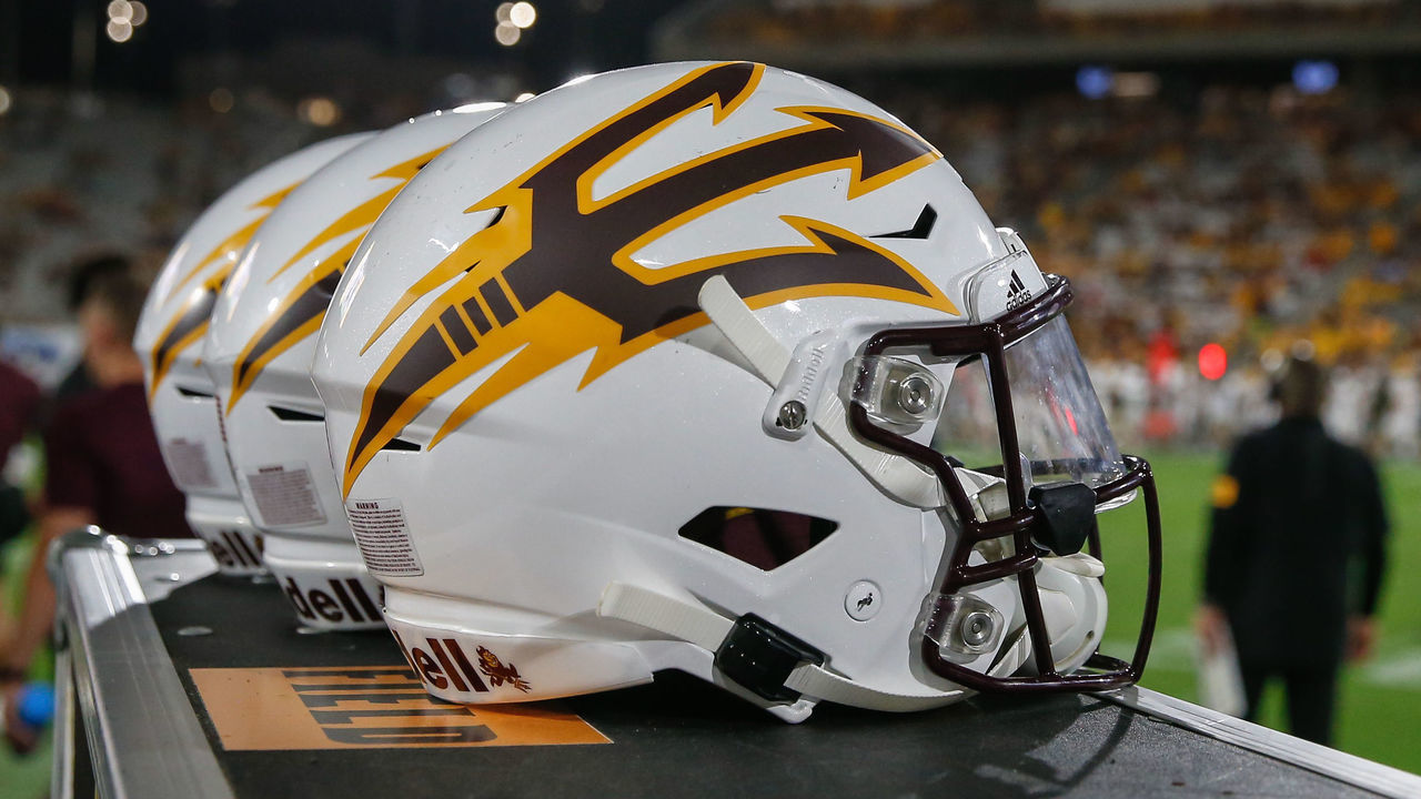 TEMPE, AZ - SEPTEMBER 06: A detailed view of an Arizona State Sun Devils helmet during the college football game between the Sacramento State Hornets and the Arizona State Sun Devils on September 6, 2019 at Sun Devil Stadium in Tempe, Arizona.