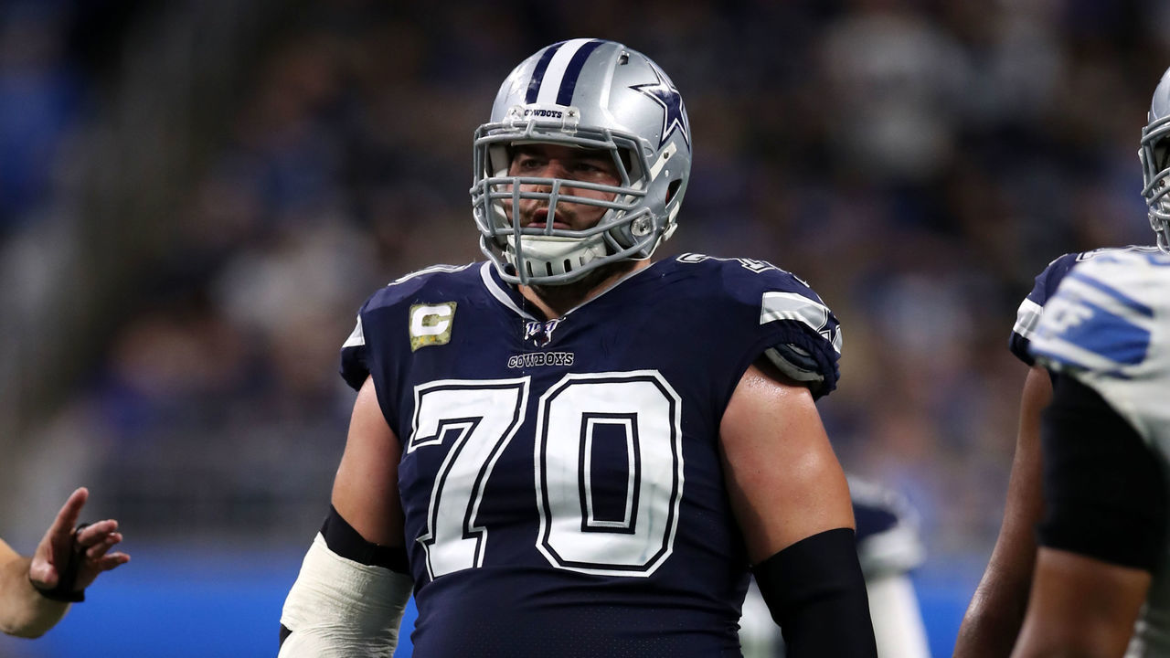 DETROIT, MI - NOVEMBER 17: Zack Martin #70 of the Dallas Cowboys looks on during the game against the Detroit Lions at Ford Field on November 17, 2019 in Detroit, Michigan. The Cowboys defeated the Lions 35-27.