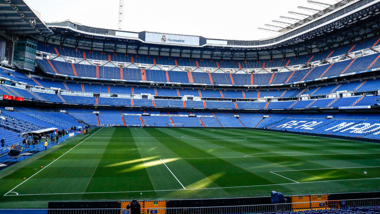 MADRID, SPAIN - MARCH 12: Illustration, general view of the empty Santiago Bernabeu stadium on March 12, 2020 in Madrid, Spain.