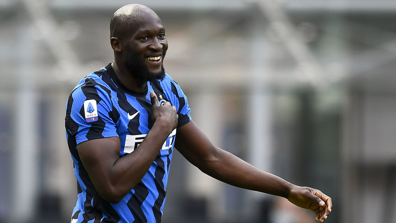 STADIO GIUSEPPE MEAZZA, MILAN, ITALY - 2021/05/23: Romelu Lukaku of FC Internazionale celebrates after scoring a goal during the Serie A football match between FC Internazionale and Udinese Calcio. FC Internazionale won 5-1 over Udinese Calcio.