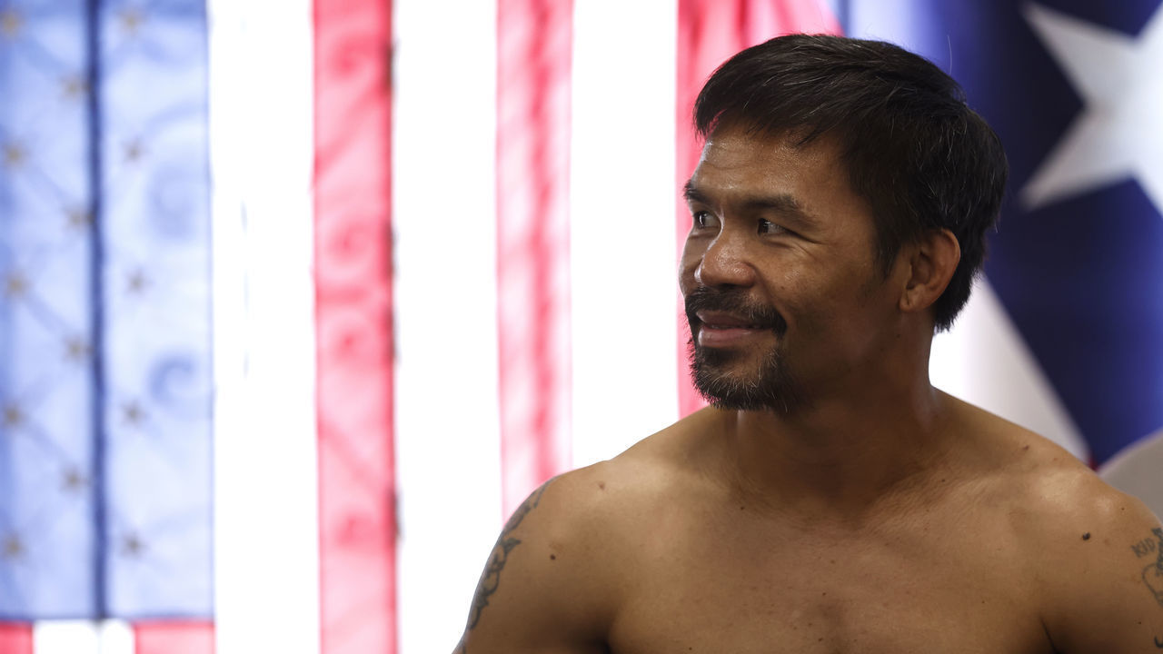 LOS ANGELES, CALIFORNIA - AUGUST 04: Manny Pacquiao poses for media at Wild Card Boxing Club on August 04, 2021 in Los Angeles, California ahead of his fight against Errol Spence Jr. on Aug. 21 at T-Mobile Arena in Las Vegas.