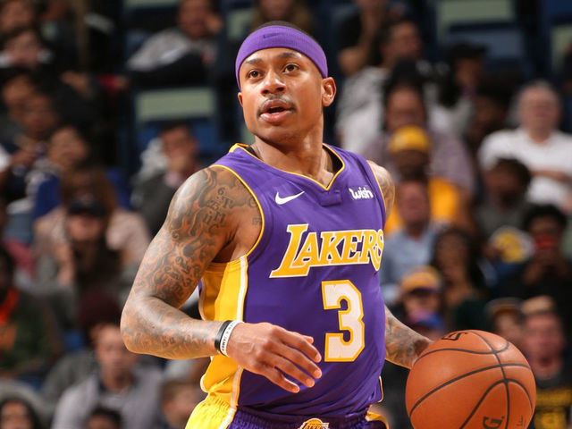 NEW ORLEANS, LA - MARCH 22: Isaiah Thomas #3 of the Los Angeles Lakers handles the ball against the New Orleans Pelicans on March 22, 2018 at Smoothie King Center in New Orleans, Louisiana. Mandatory Copyright Notice: Copyright 2018 NBAE